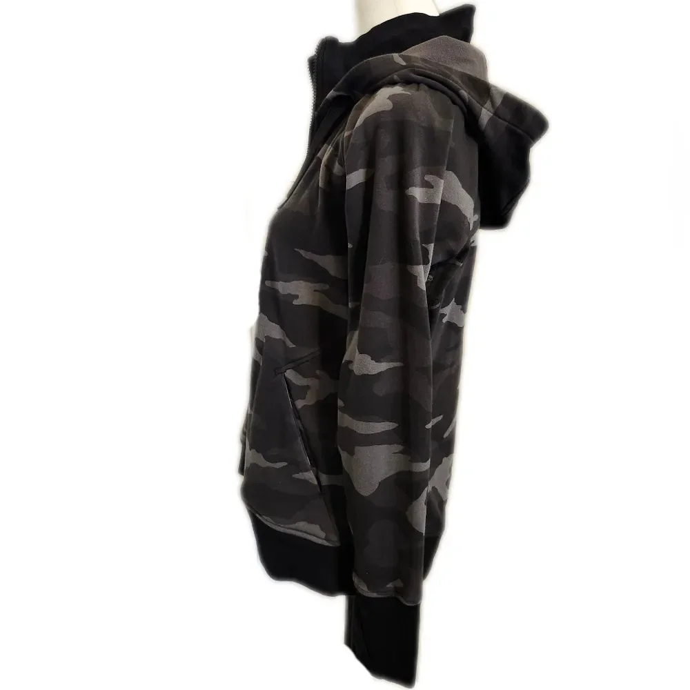 Athleta Triumph full zip black & gray camo hoodie warm up jacket, L - Picture 3 of 11